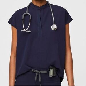 GUC Figs Rafaela Oversized Scrub Top in Navy